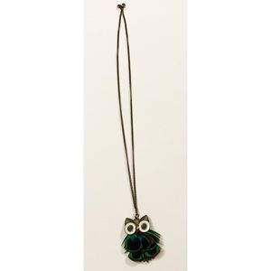Long Dark Owl Peacock Feather Neck Chain
